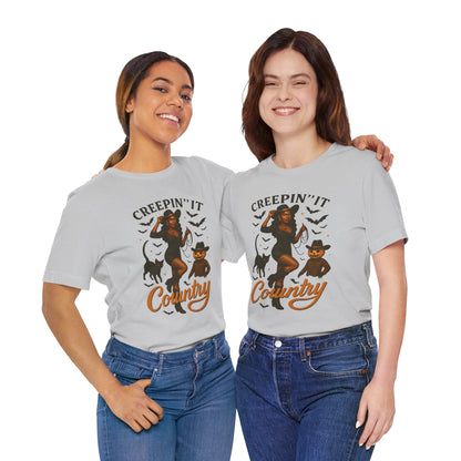 Creepin’ It Country Shirt – Spooky Cowgirl Pumpkin Western Halloween Tee
