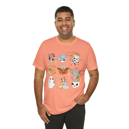 Western Halloween Cowboy Alien Rodeo Skull Spooky Ghost Kids T-Shirt