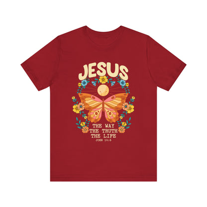 Jesus Butterfly Wildflower Shirt – John 14:6 Scripture Floral Christian Tee