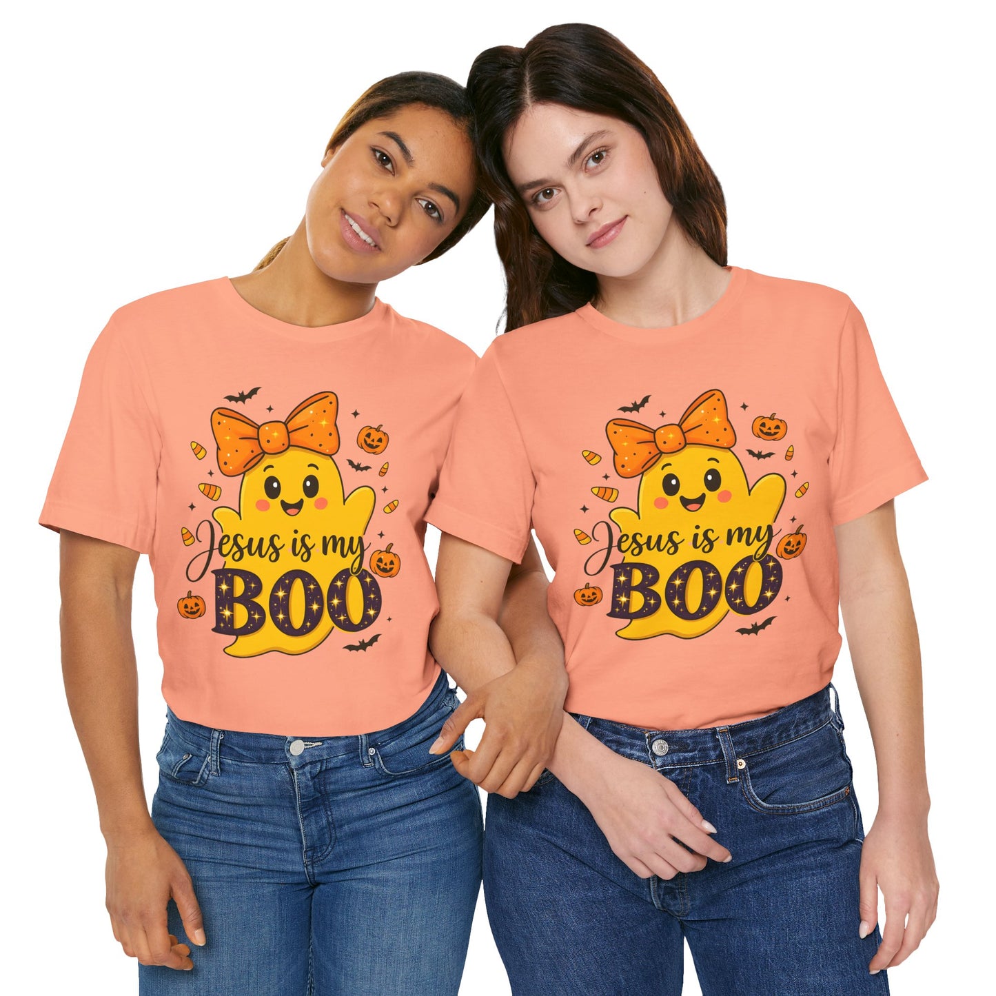 Jesus Is My Boo Shirt – Cute Christian Ghost with Bow Halloween Faith Tee