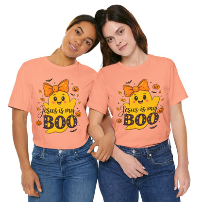 Jesus Is My Boo Shirt – Cute Christian Ghost with Bow Halloween Faith Tee