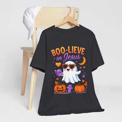 Boo-lieve in Jesus Shirt – Pastel Ghost Funny Christian Halloween Faith Tee