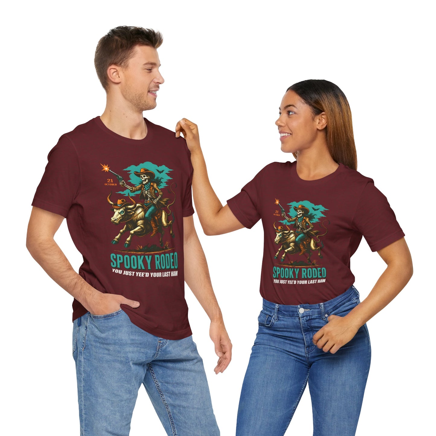 Spooky Rodeo Shirt Skeleton Cowboy Halloween Tee, Western Bull Rider Graphic for Fall