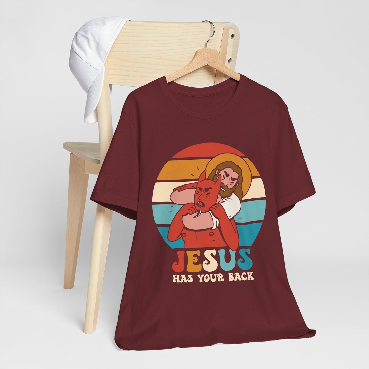 Hey Devil Jesus Has Your Back T-Shirt, Funny Christian Retro Halloween Tee