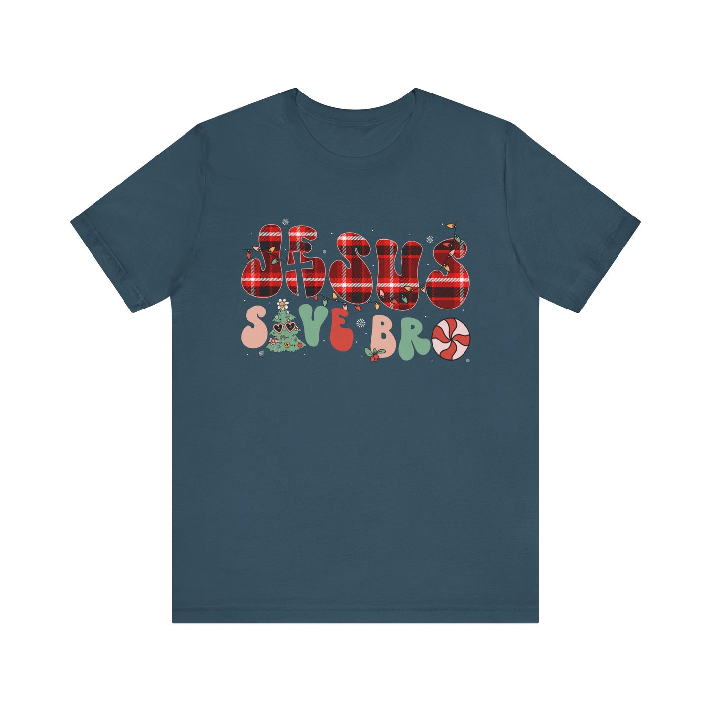 Groovy Jesus Saves Bro Shirt – Retro Red Plaid Christian Christmas Tee