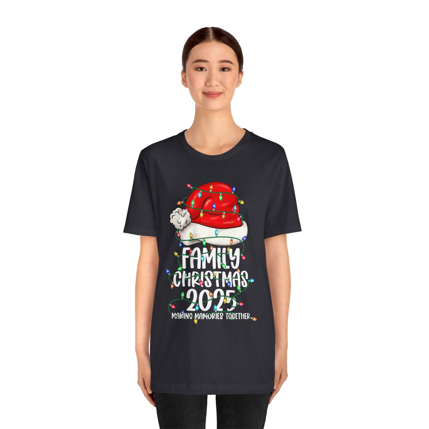 Family Christmas 2025 Shirt – Santa Hat & String Lights Matching Holiday Tee