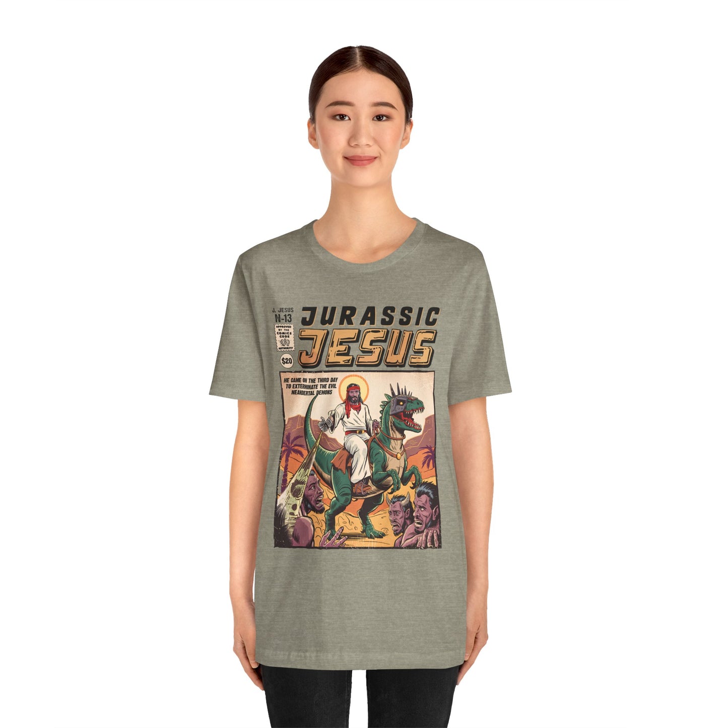 Jurassic Jesus Shirt – Dino-Riding Savior Comic Book Christian Tee