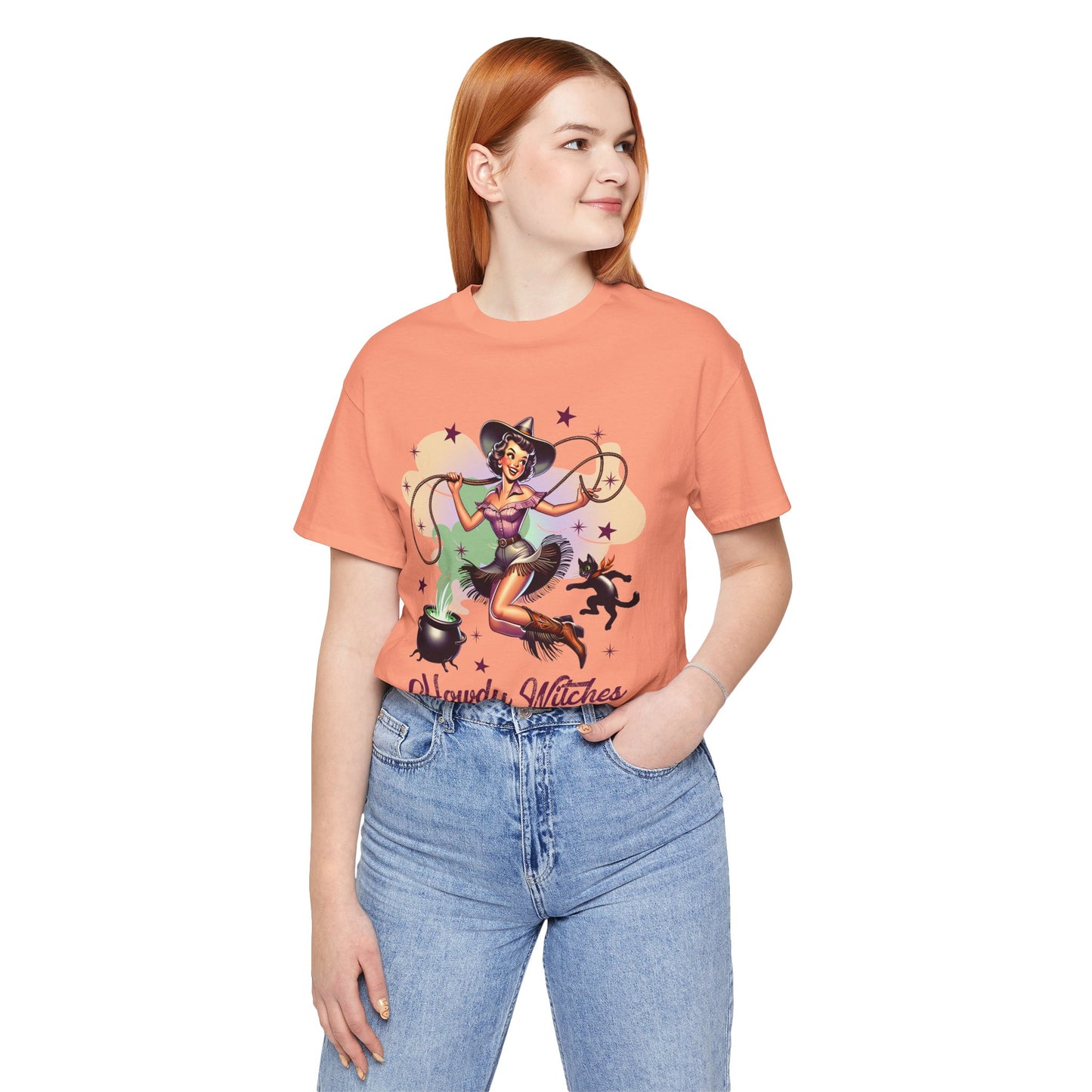 Howdy Witches Cowgirl Halloween Rodeo Western Black Cat T-Shirt