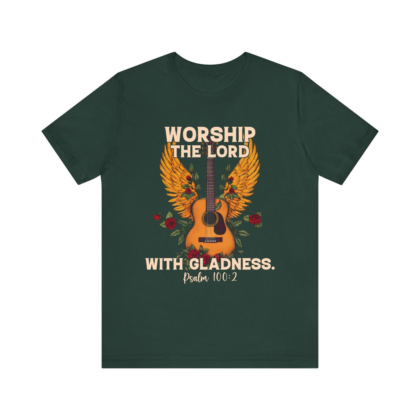 Retro Worship the Lord with Gladness Shirt – Psalm 100:2 Guitar Christian Tee