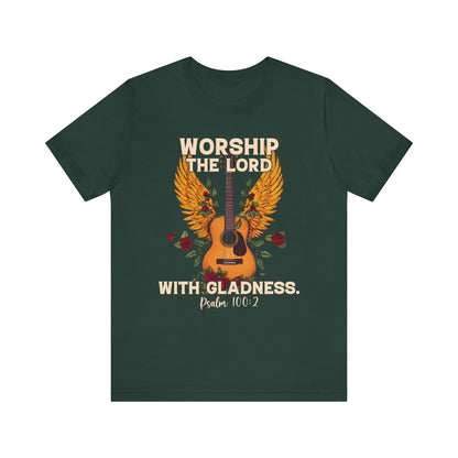 Retro Worship the Lord with Gladness Shirt – Psalm 100:2 Guitar Christian Tee