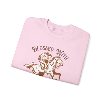 Blessed with a Cowgirl Sweatshirt – Retro Christian Western Rodeo Pullover