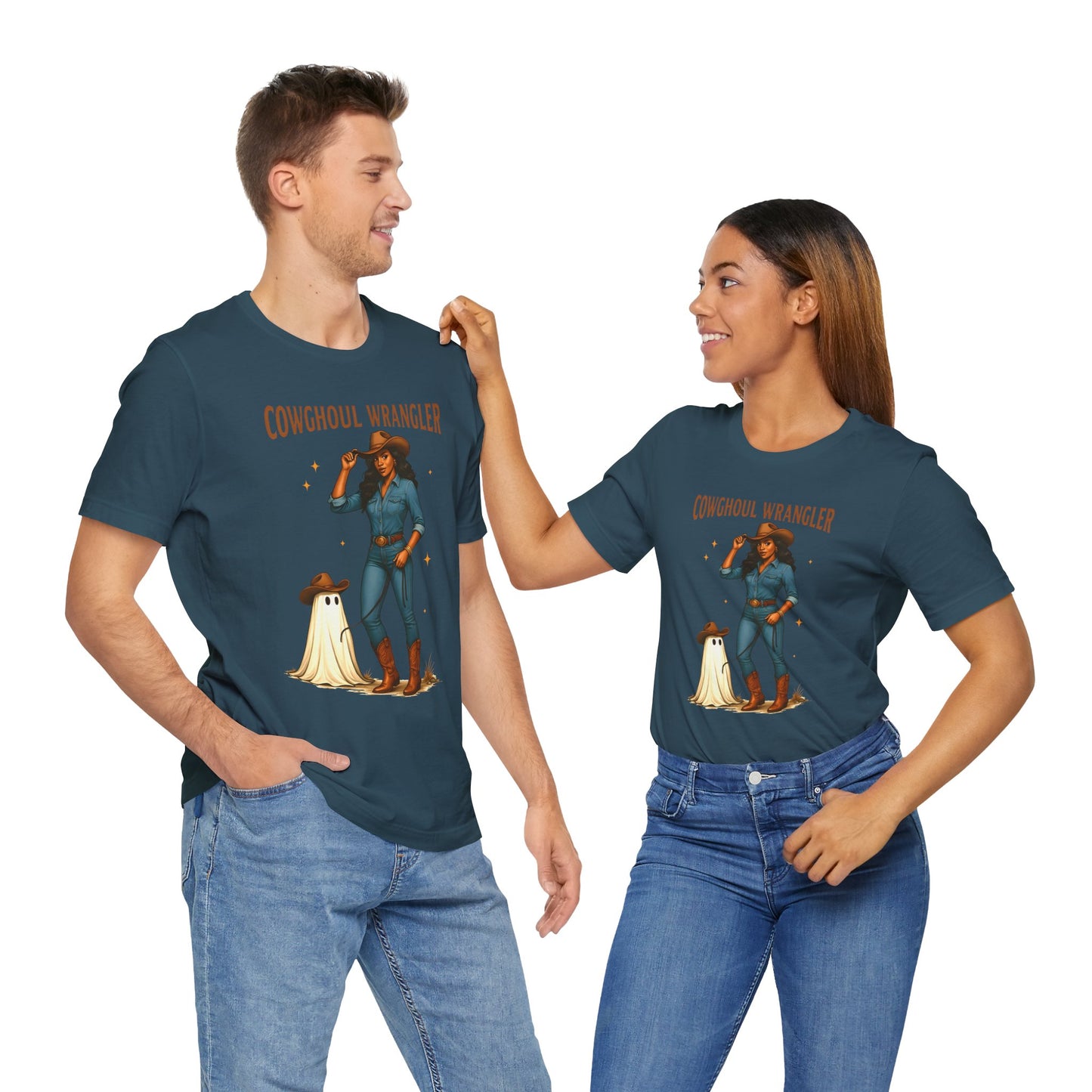 Cowghoul Wrangler Shirt Western Cowgirl Cowboy Ghost Halloween Tee, Spooky Rodeo Fall Outfit