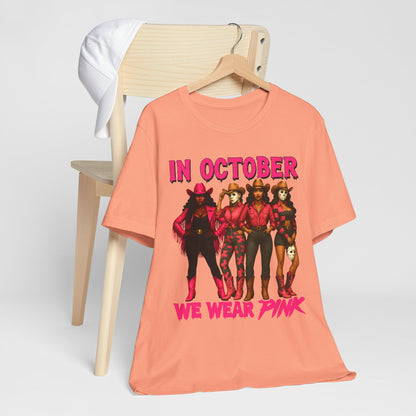 In October We Wear Pink Shirt – Western Cowgirl Squad Halloween Awareness Tee