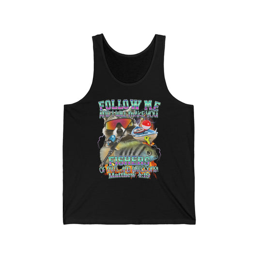 Follow Me Fishers of Men Tank – Christian Fishing Raccoon Faith Outdoors Unisex Jersey