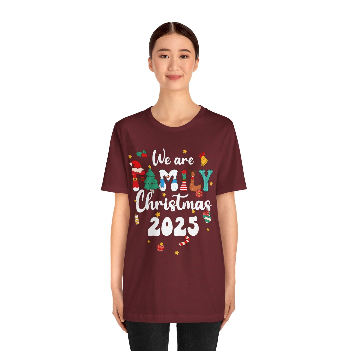 We Are Family Christmas 2025 Shirt – Groovy Snowman & Xmas Tree Matching Tee