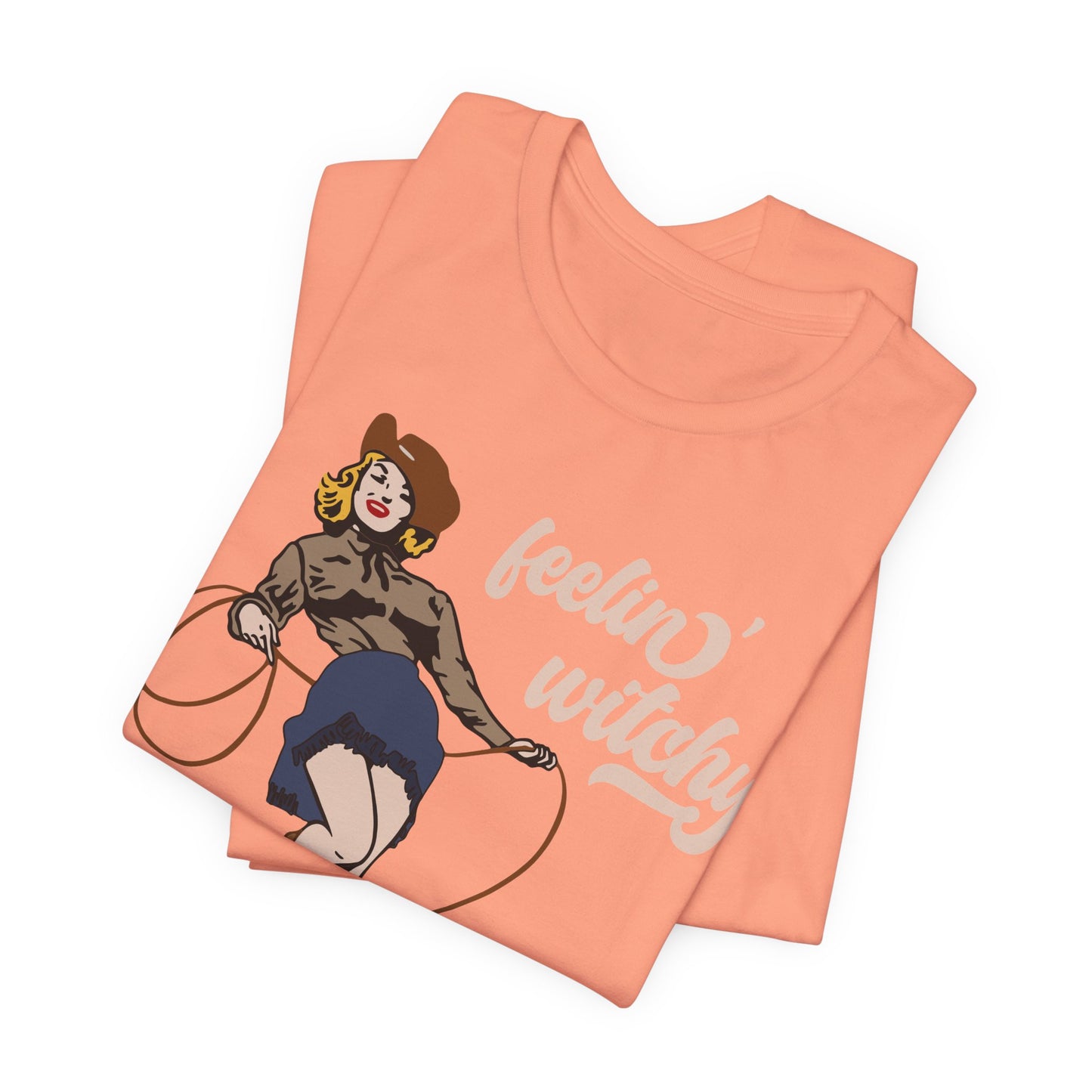 Feeling Witchy Shirt – Vintage Pin-Up Girl & Black Cat Halloween Tee