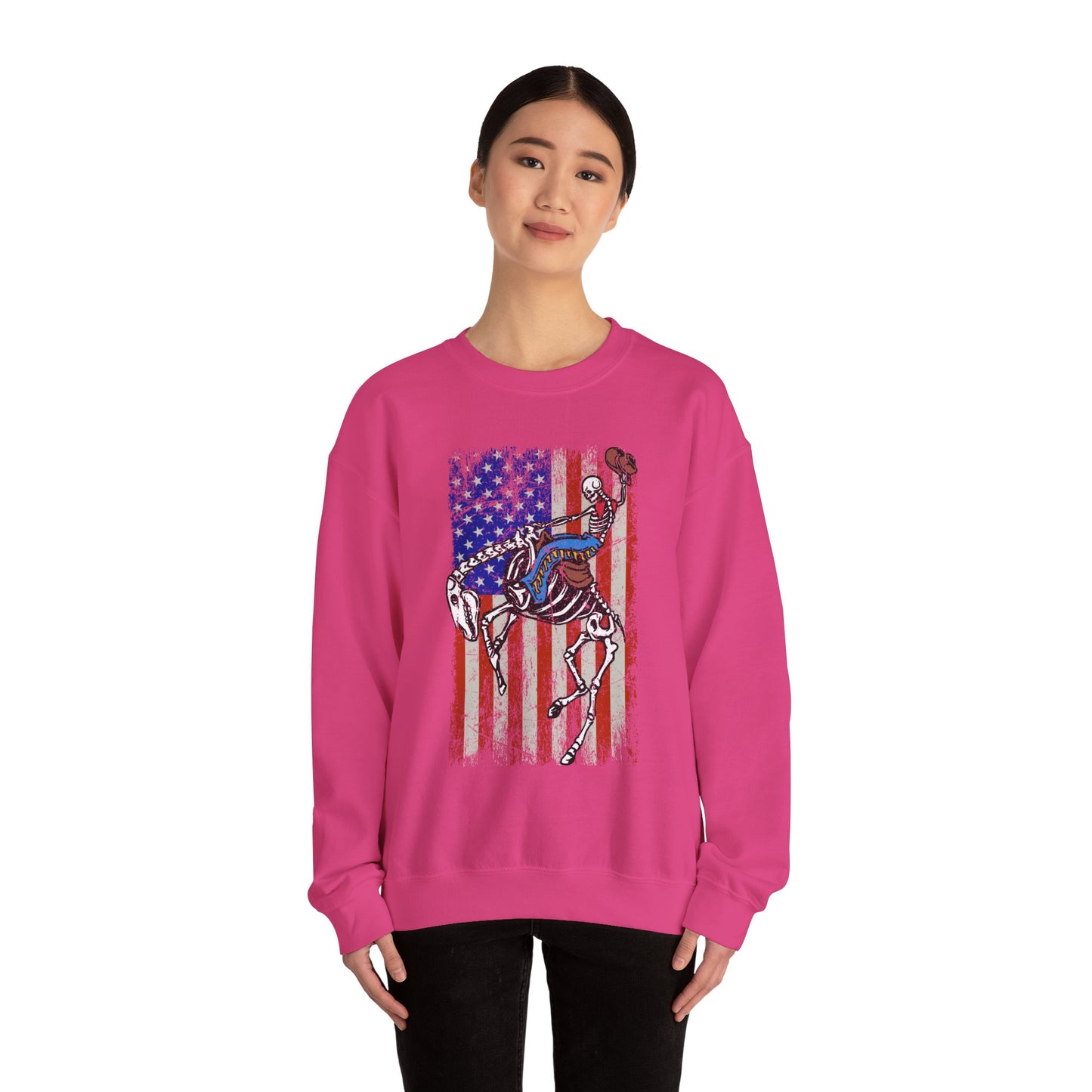 US Flag Skeleton Cowboy Sweatshirt – Western Horse Rodeo Country Pullover