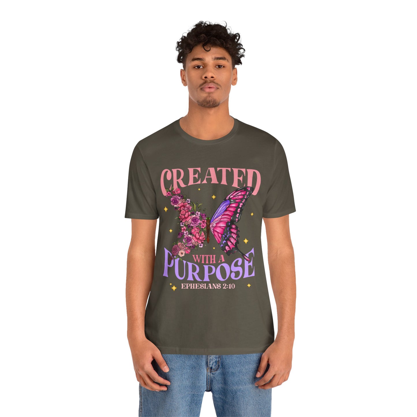 Created With a Purpose Shirt – Christian Butterfly Floral Inspirational Faith Tee
