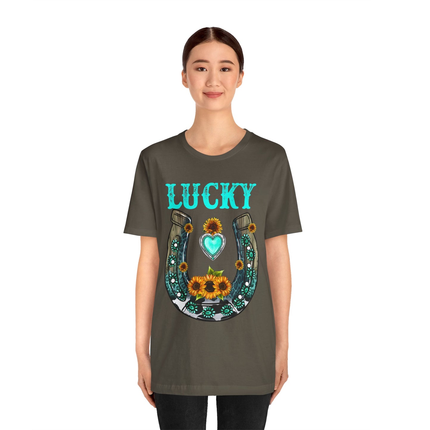 Horse Shoe Lucky Shirt – Western Turquoise Gemstone Texas Sunflowers Tee