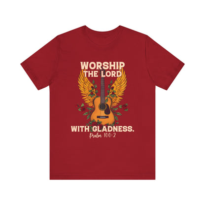 Retro Worship the Lord with Gladness Shirt – Psalm 100:2 Guitar Christian Tee