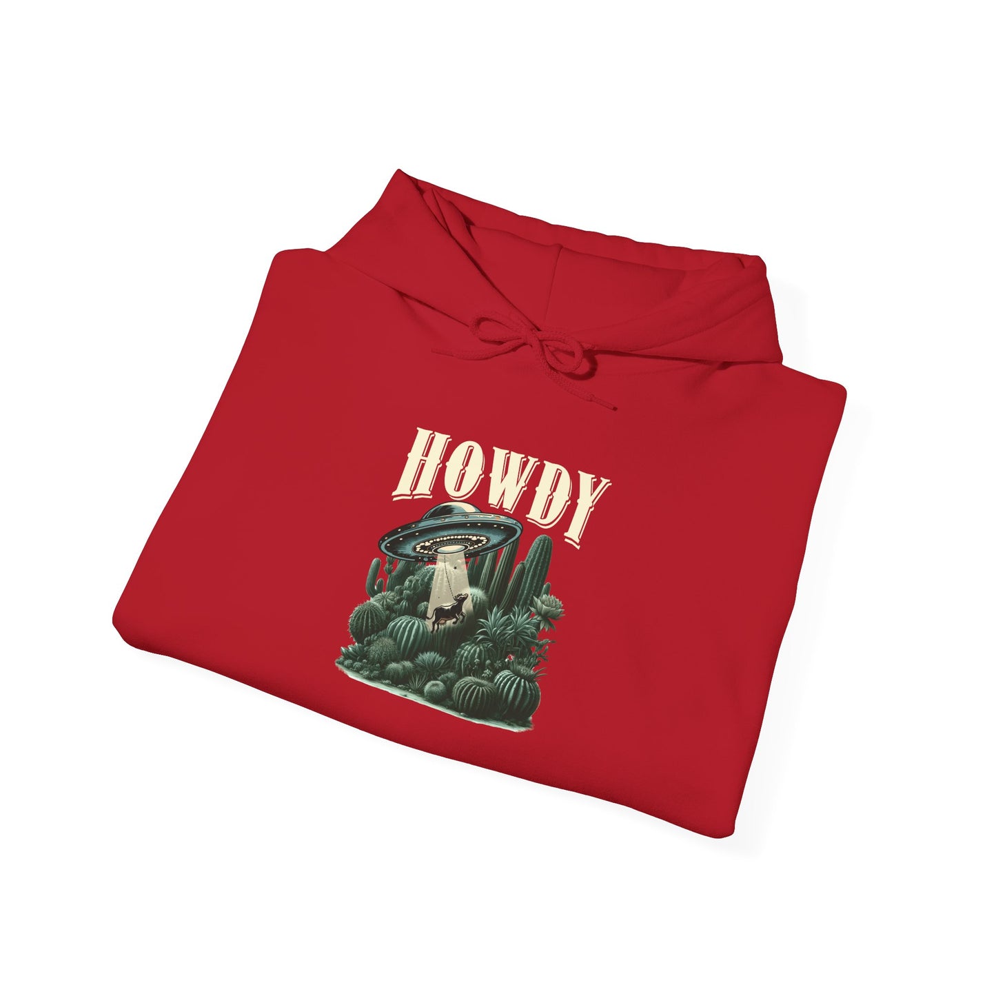 Howdy Cow Abduction Hoodie – Western UFO Rodeo Cactus Desert Texas Pullover