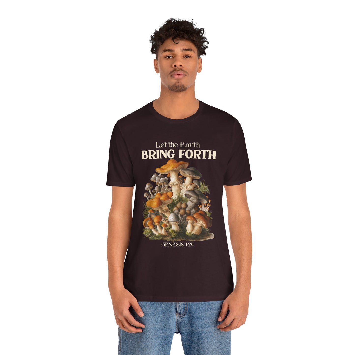 Let the Earth Bring Forth Shirt – Mushroom Christian Bible Verse Tee