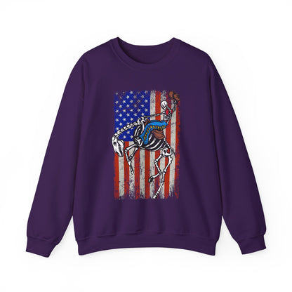 US Flag Skeleton Cowboy Sweatshirt – Western Horse Rodeo Country Pullover
