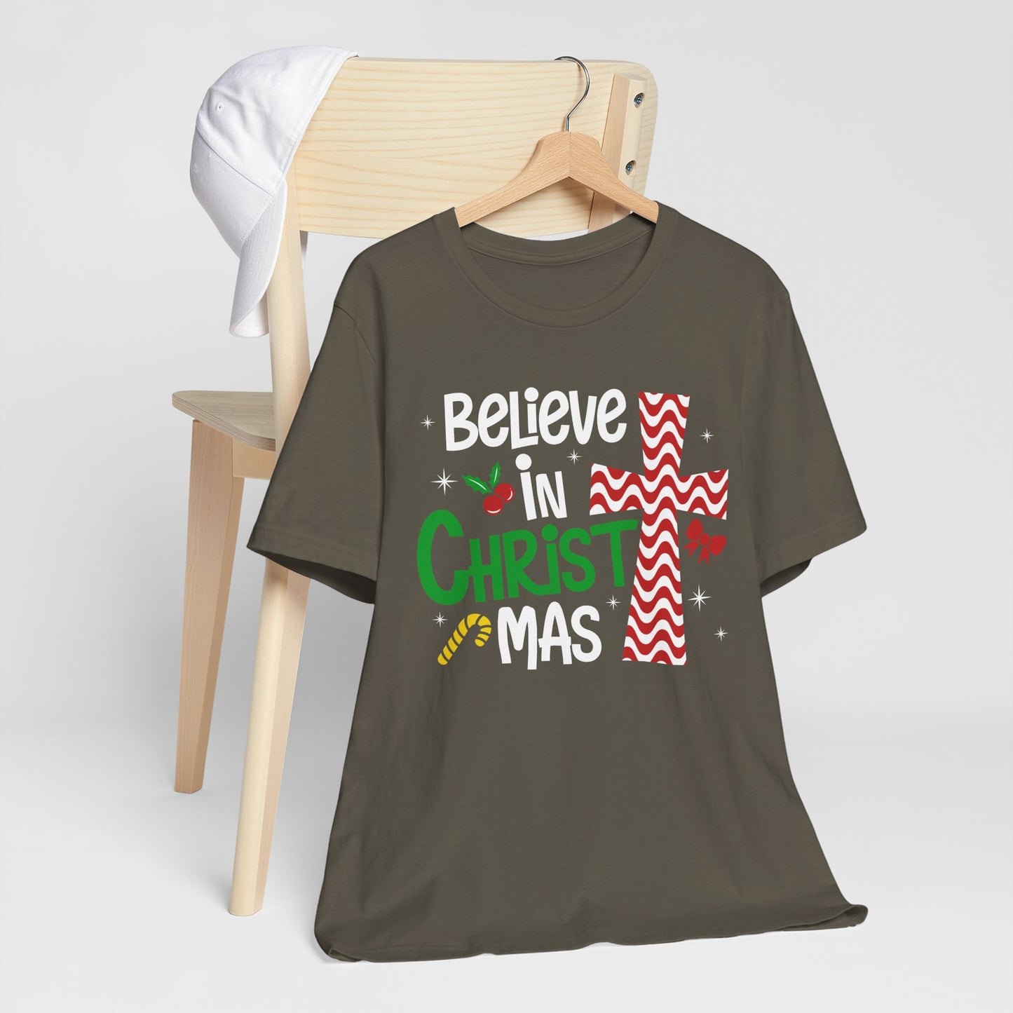 Believe in Christ Christmas Shirt – Christian Faith Jesus Cross Holiday Tee