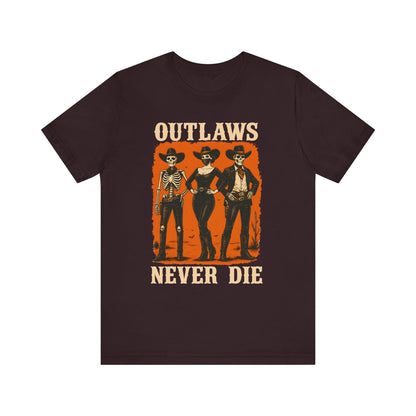 Outlaws Never Die Shirt – Gothic Western Skeleton Cowboy Halloween Tee