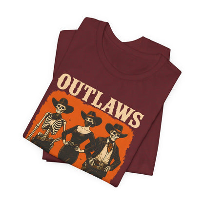 Outlaws Never Die Shirt – Gothic Western Skeleton Cowboy Halloween Tee