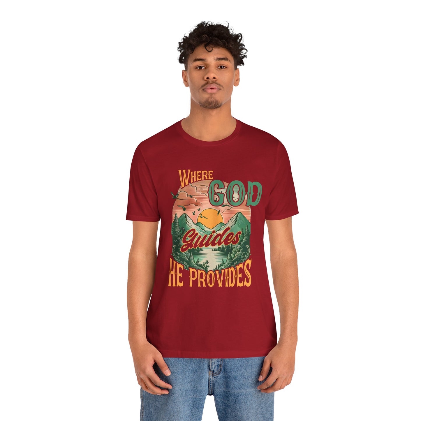 Where God Guides He Provides Shirt – Mountain Sunset Retro Christian Tee