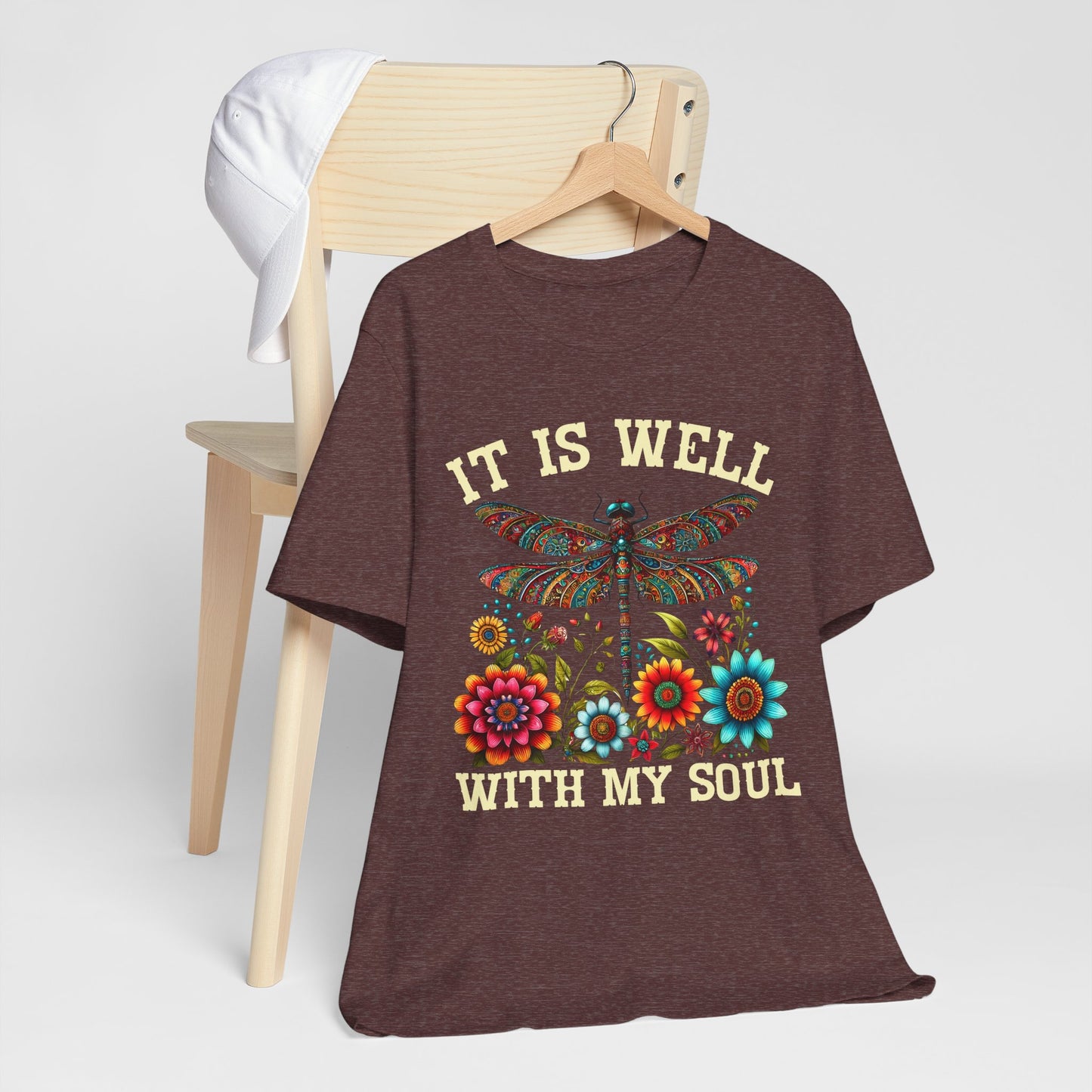 It Is Well With My Soul Shirt – Boho Dragonfly Floral Christian Hymn Faith Tee