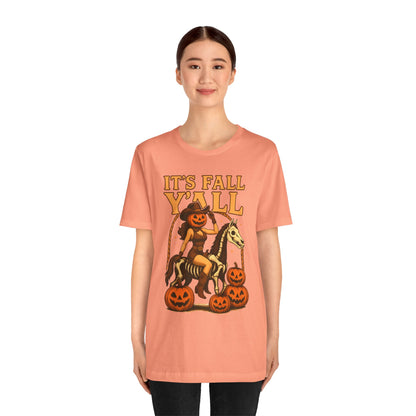 It’s Fall Y’all Shirt – Pumpkin Head Cowgirl Skeleton Horse Western Tee