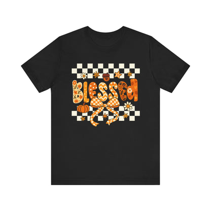 Blessed Checkerboard Pumpkin Shirt – Christian Thankful Fall Thanksgiving Tee