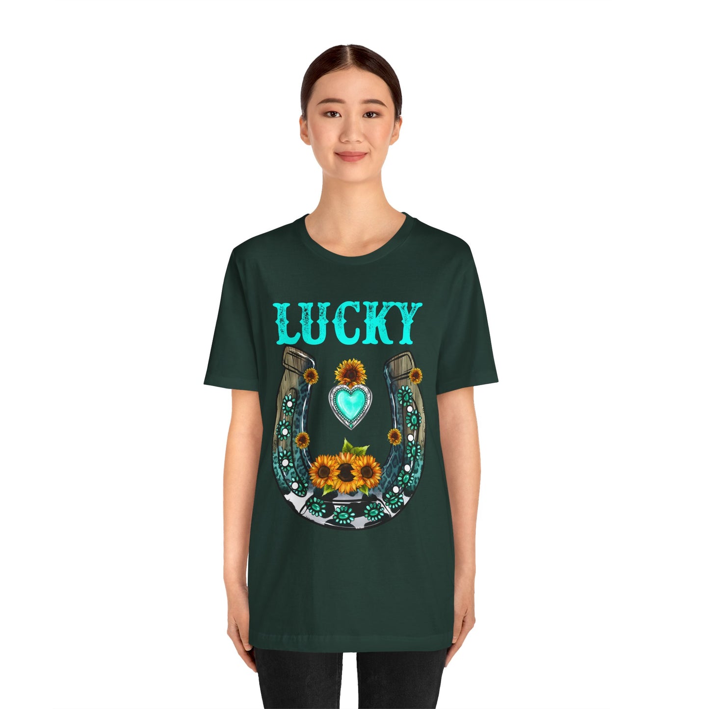 Horse Shoe Lucky Shirt – Western Turquoise Gemstone Texas Sunflowers Tee