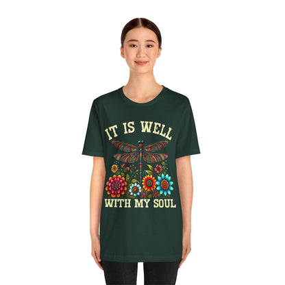 It Is Well With My Soul Shirt – Boho Dragonfly Floral Christian Hymn Faith Tee