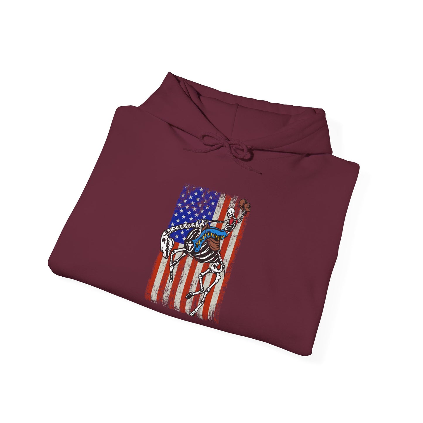 US Flag Skeleton Cowboy Hoodie – Western Horse Riding Rodeo Pullover