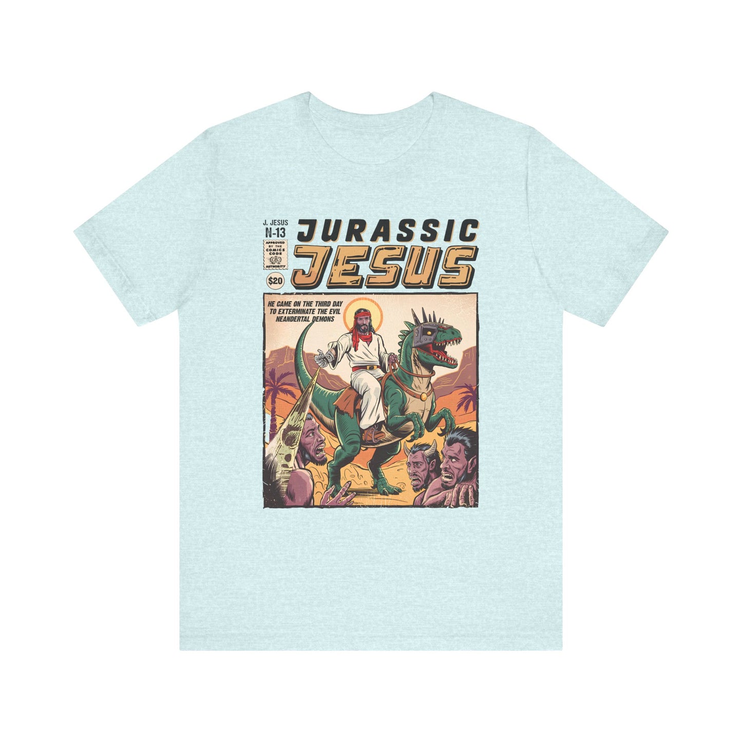 Jurassic Jesus Shirt – Dino-Riding Savior Comic Book Christian Tee