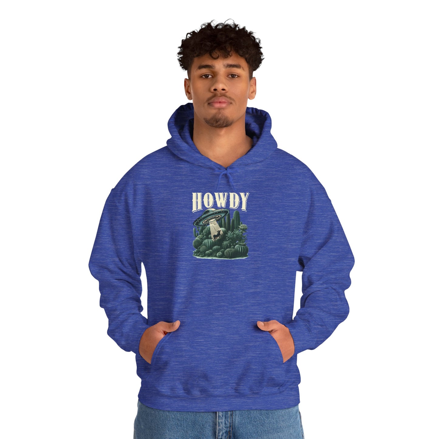 Howdy Cow Abduction Hoodie – Western UFO Rodeo Cactus Desert Texas Pullover