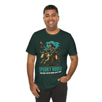Spooky Rodeo Shirt Skeleton Cowboy Halloween Tee, Western Bull Rider Graphic for Fall