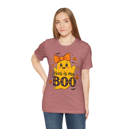 Jesus Is My Boo Shirt – Cute Christian Ghost with Bow Halloween Faith Tee