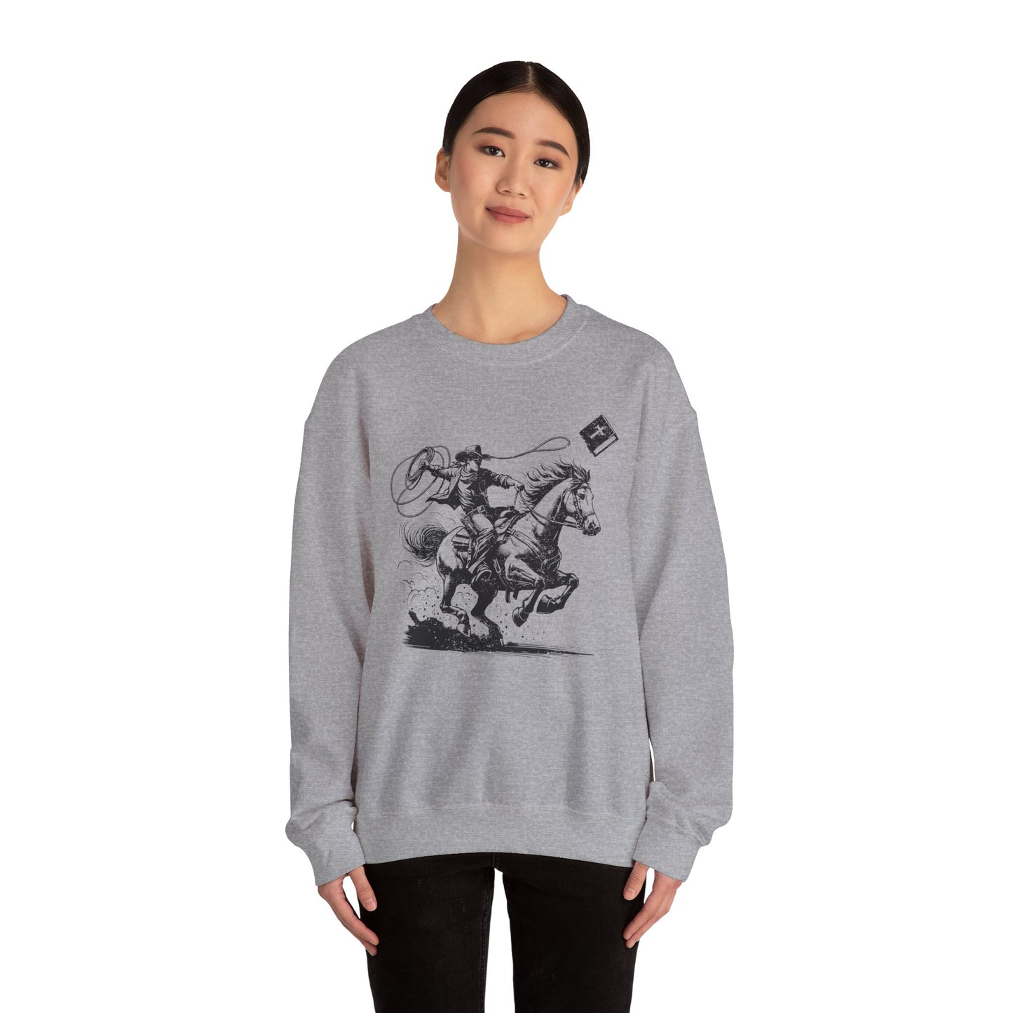 Retro Cowboy Riding Horse Sweatshirt – Christian Scripture Western Rodeo Pullover