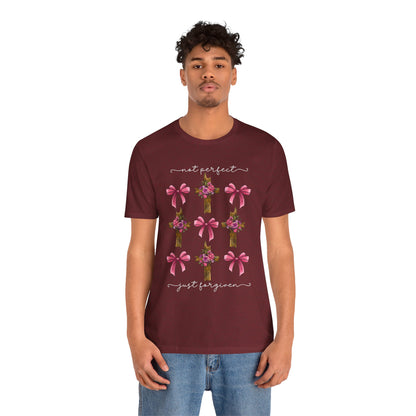 Not Perfect Just Given Shirt – Christian Coquette Bow Cross Faith Tee