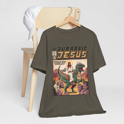 Jurassic Jesus Shirt – Dino-Riding Savior Comic Book Christian Tee