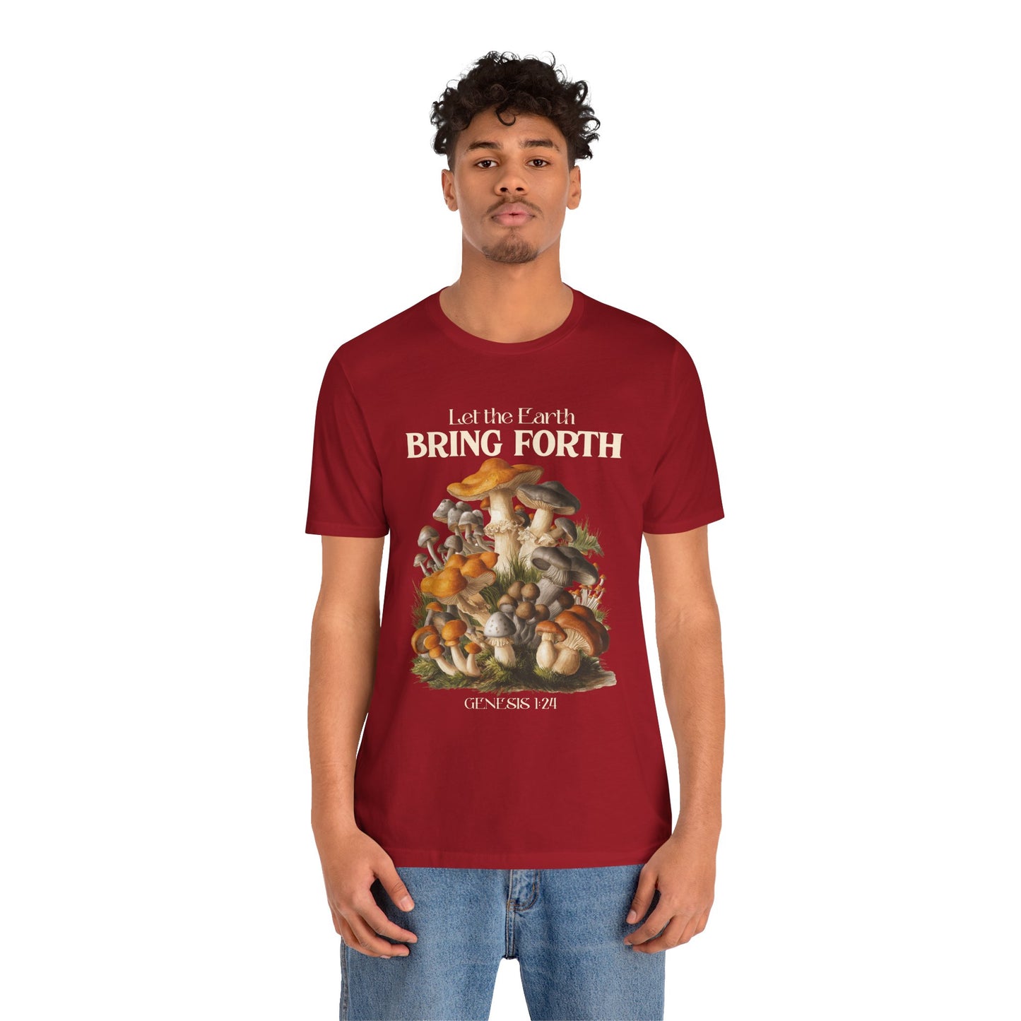 Let the Earth Bring Forth Shirt – Mushroom Christian Bible Verse Tee