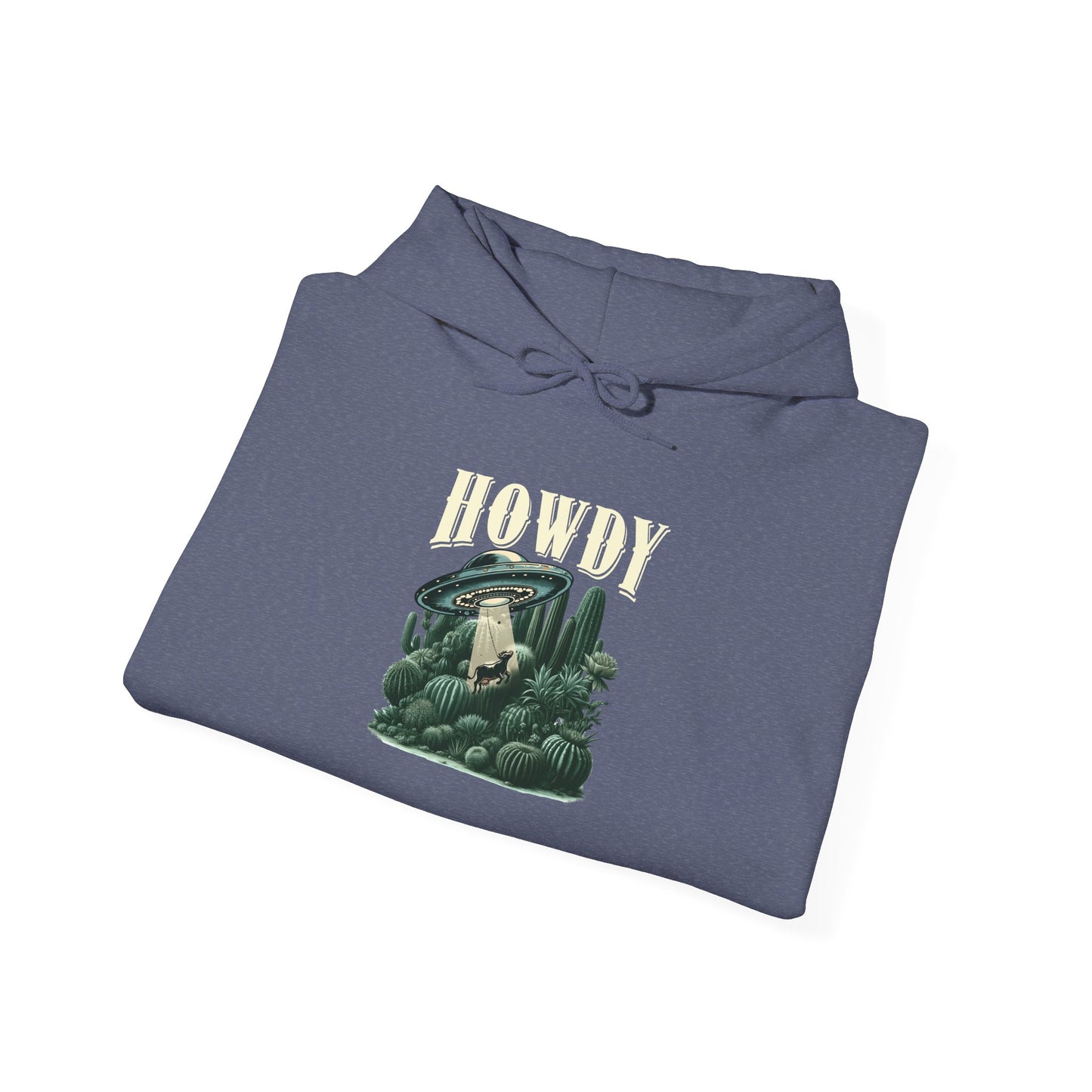 Howdy Cow Abduction Hoodie – Western UFO Rodeo Cactus Desert Texas Pullover