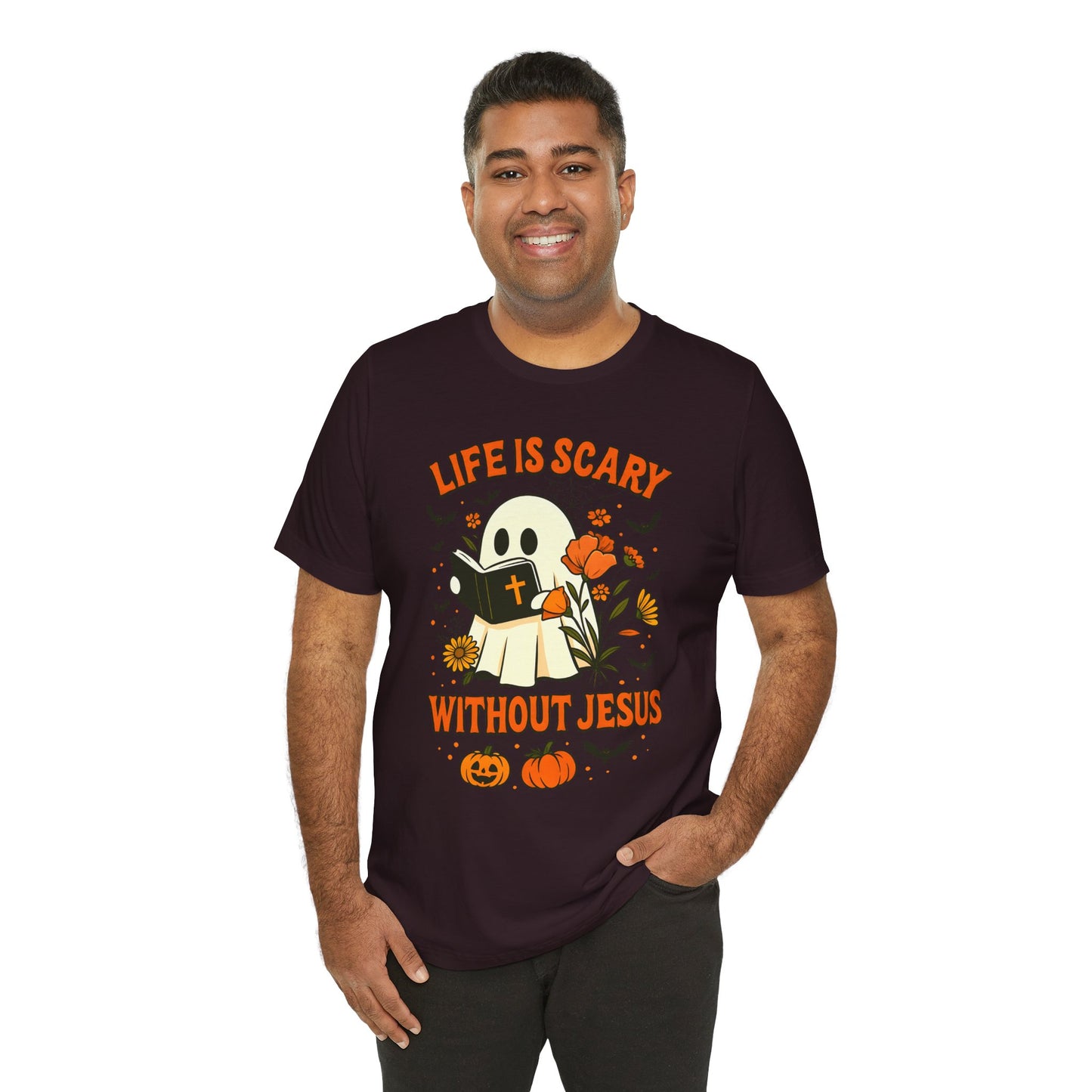 Life Is Scary Without Jesus Shirt – Cute Christian Ghost Halloween Tee