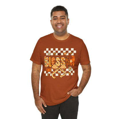 Blessed Checkerboard Pumpkin Shirt – Christian Thankful Fall Thanksgiving Tee