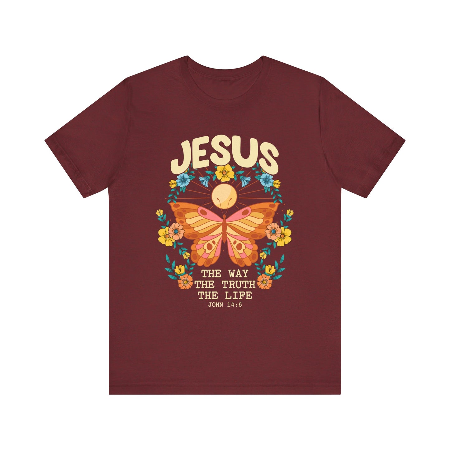 Jesus Butterfly Wildflower Shirt – John 14:6 Scripture Floral Christian Tee