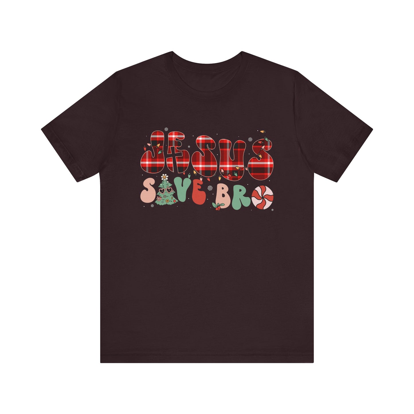 Groovy Jesus Saves Bro Shirt – Retro Red Plaid Christian Christmas Tee